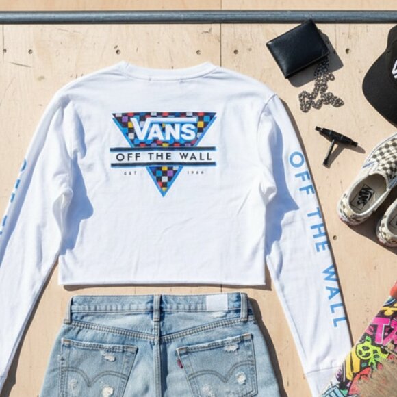 Vans Tops - Vans Off The Wall White Long Sleeve Crop Graphic Tee